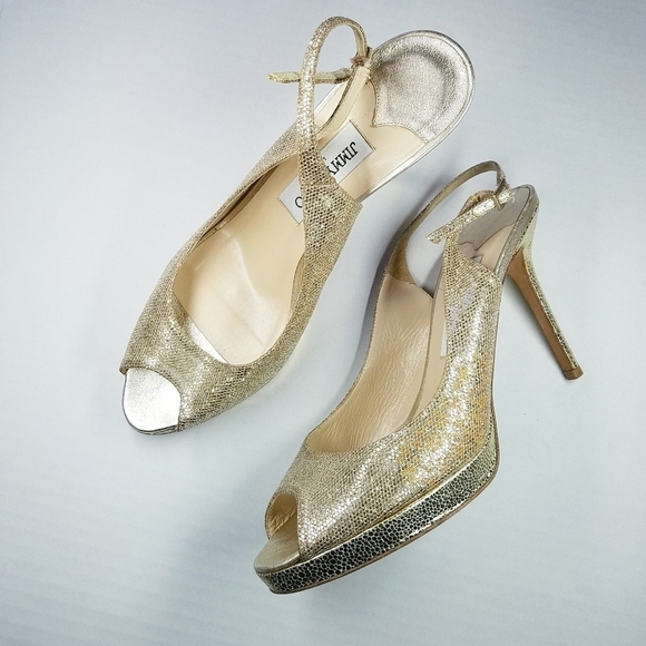 🌸 Jimmy Choo | Golden Slingback Peep toe heels - Picture 3 of 10